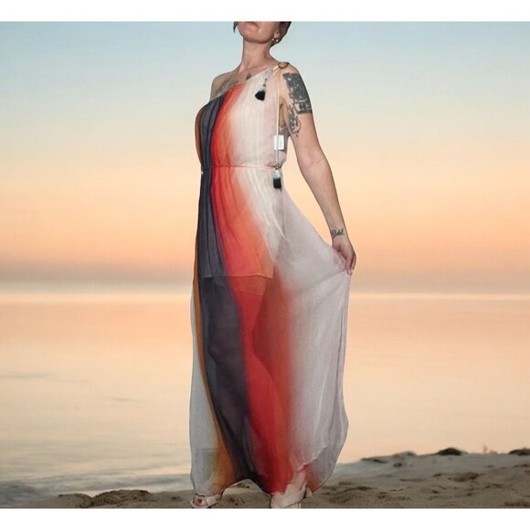 NWT Karina Grimaldi REVOLVE Brava One Shoulder Maxi Dress Sheer Multicolor M - Picture 11 of 16